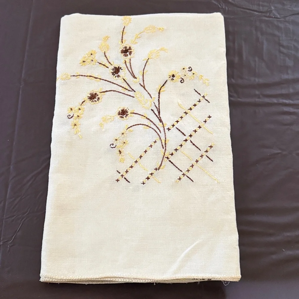 Vintage Linen Blend Tablecloth with Embroidery